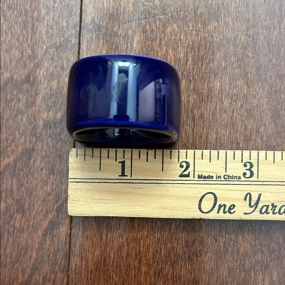 Vintage Pier 1 Imports Ceramic Cobalt Navy Blue Napkin Ring Set, 6 Piece Set